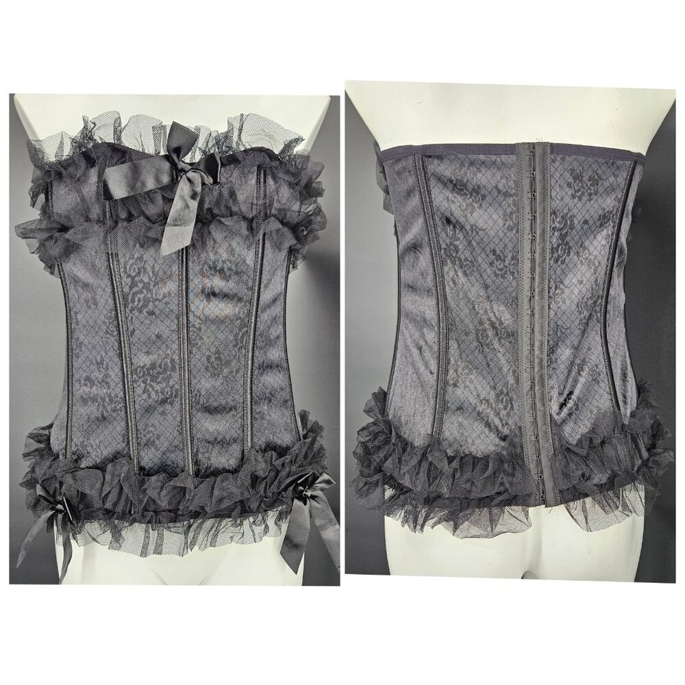 Seven Til Midnight Corset Top Womens 1X 2X Black Lace Ruffle Bustier Plus Mesh